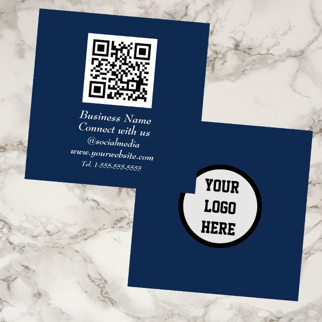 Social media QR-kod Skannningsbar marin blå flagga Fyrkantigt Visitkort (Skapare uppladdad)