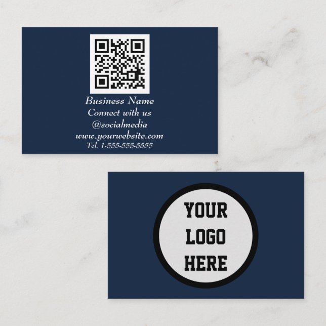Social media QR-kod Skannningsbar marin blå flagga Visitkort (Fram/baksida)