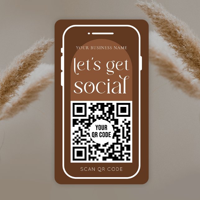 Social Media QR-koden Boho Terracotta Modern Logot Visitkort (Modern boho QR code business cards with terracotta background and space for one QR code)