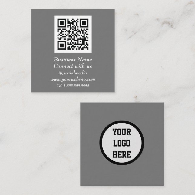 Social media QR-kodskanningsbart Grått Fyrkantigt Visitkort (Fram/baksida)
