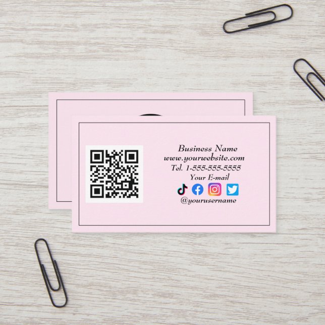 Social media QR Logotyp Black Influencer rosa  Visitkort (Fram/Back In Situ)