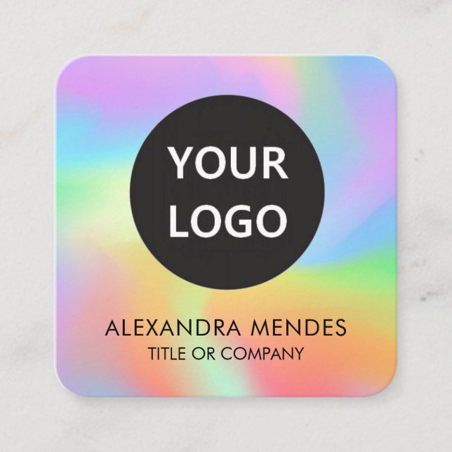 Social Media QR-Logotyp Regnbåge Hologram Fyrkantigt Visitkort (Framsida)