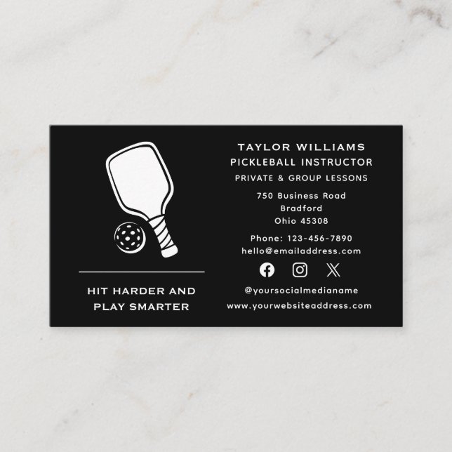 Social Media Racket Pickleball-tränare Visitkort (Framsida)