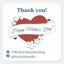 Social Media Red Heart Lycklig Mors dag Fyrkantigt Klistermärke