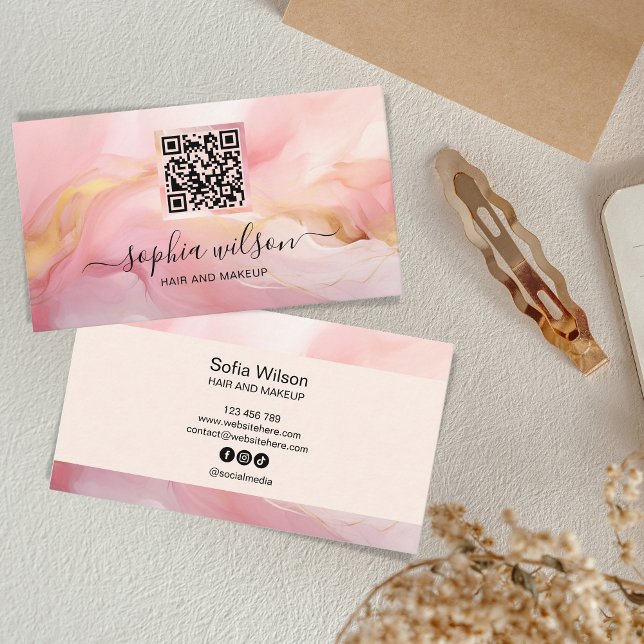 Social Media  Rosa QR-kod för enkel Elegant Visitkort (Skapare uppladdad)