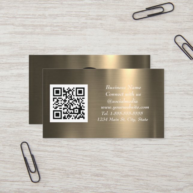 Social mediekod QR-kod Koppar Guld Metallic Visitkort (Fram/Back In Situ)