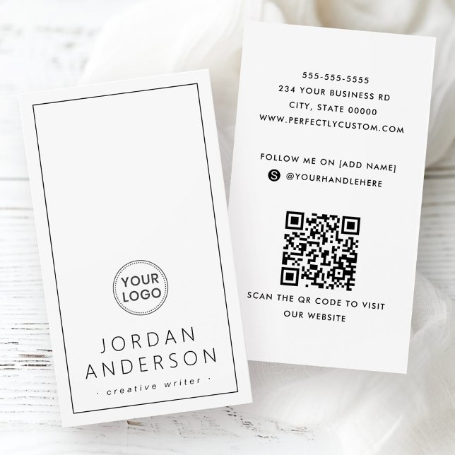 Social-mediet QR-vita affärskort i modern logotyp Visitkort (Modern logo social media QR white business cards)