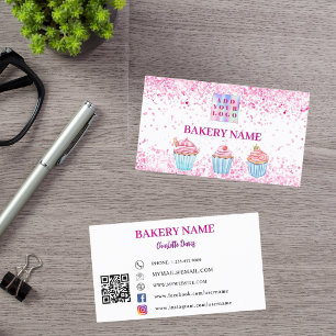 Social-mediets QR-kod för Bakery rosa-foto Visitkort
