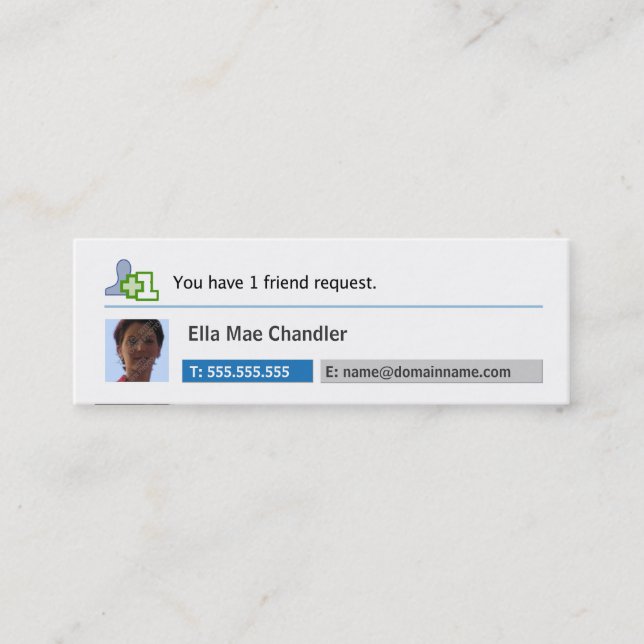 Social nätverkande - du har 1 vänförfrågan mini visitkort (Framsida)