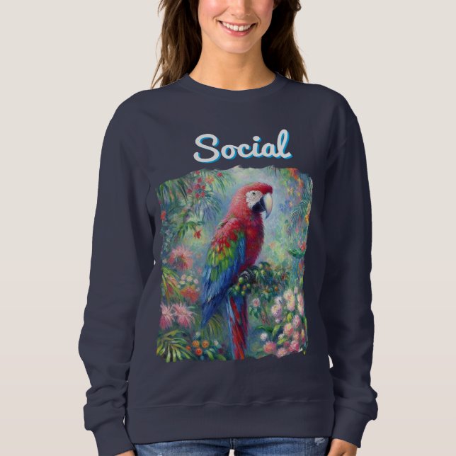 Social Parrot Bird Jungle Blommigt Painting T Shirt (Framsida)