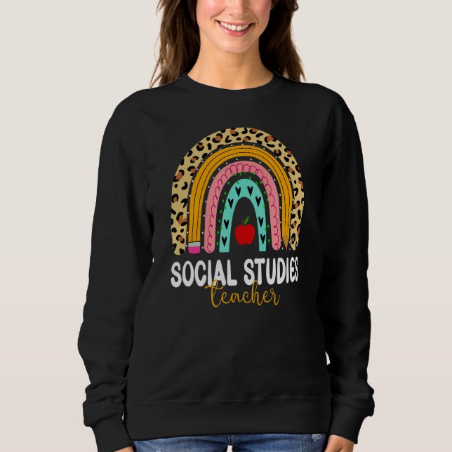 Social studerar lärare Leopard Rainbow tillbaka ti T Shirt (Framsida)
