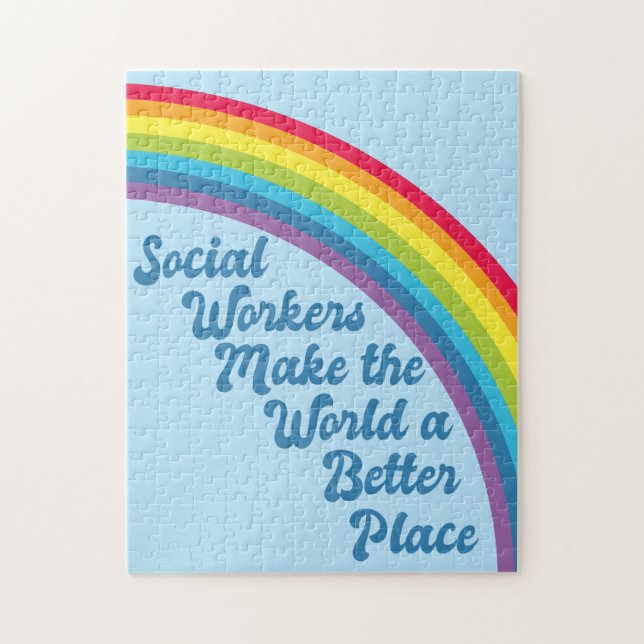 Social Work inspiration Quote Rainbow Blue Pussel (Vertikal)