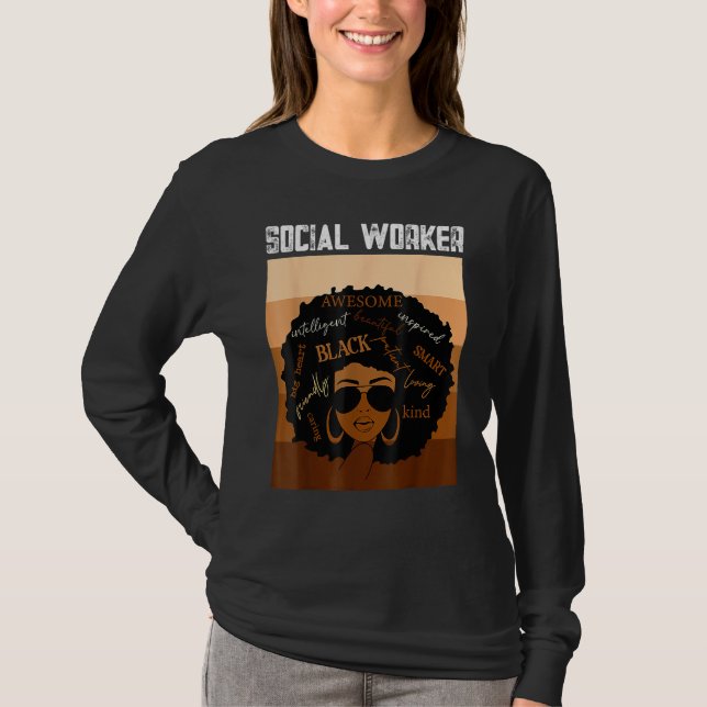 Social Worker Black History Queen Melanin Afro Afr T Shirt (Framsida)