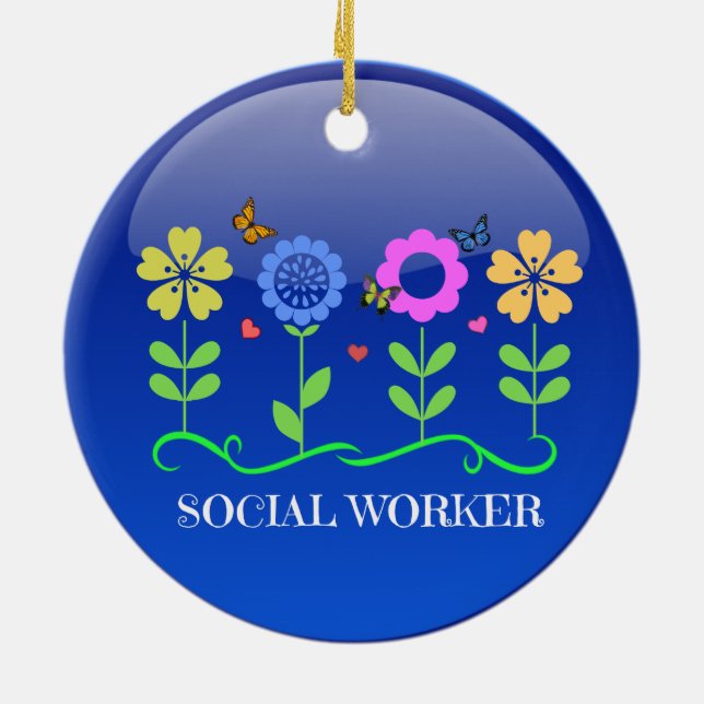 Social Worker, blommigt design Julgransprydnad Keramik (Baksidan)
