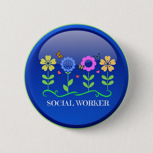 Social Worker, blommigt design Knapp (Framsida)