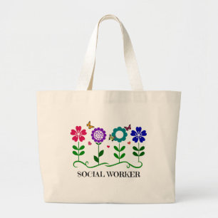 Social Worker...Blommor, hjärtan och fjärilar Jumbo Tygkasse