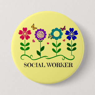 Social Worker...Blommor, hjärtan och fjärilar Knapp