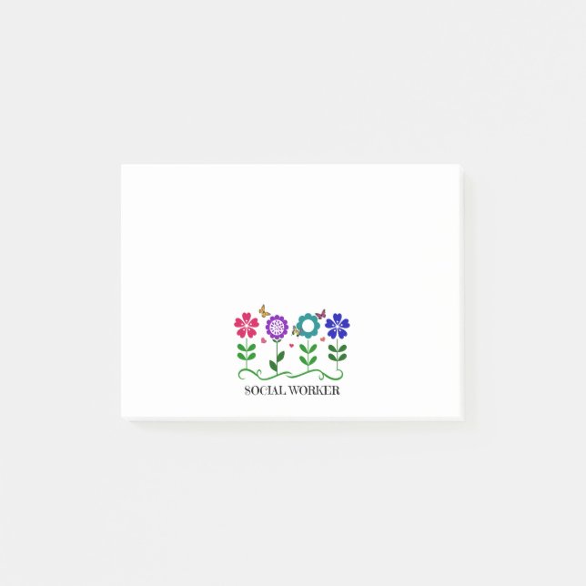 Social Worker...Blommor, hjärtan och fjärilar Post-it Block (Framsida)