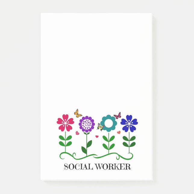 Social Worker... Blommor, örhängen och fjärilar Post-it Block (Framsida)