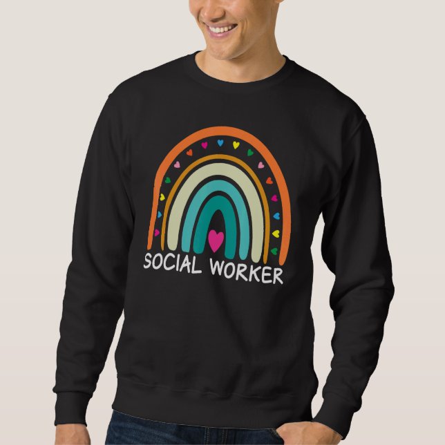 Social Worker Boho Rainbow Back To School Apprecia Lång Ärmad Tröja (Framsida)