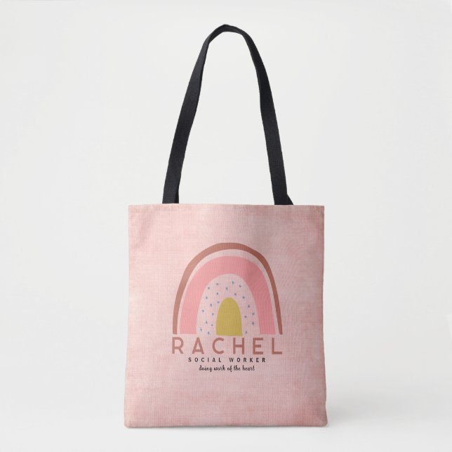 Social Worker Boho Rosa Rainbow Tote Bag Tygkasse (Framsida)