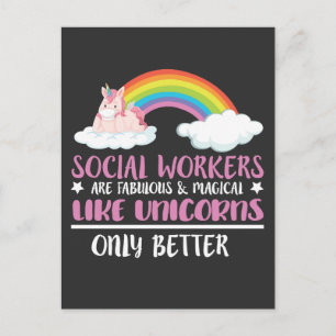 Social Worker Cute Rainbow Magic Unicorn Vykort