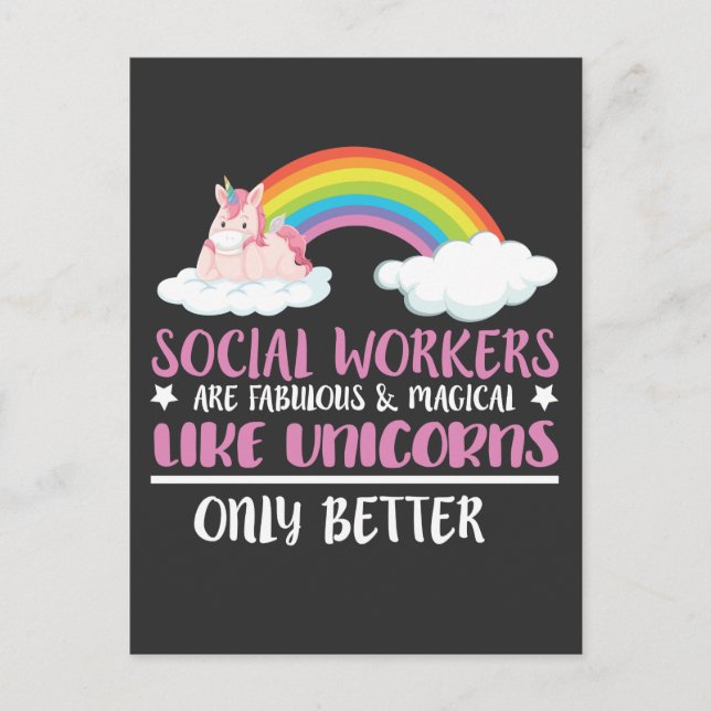 Social Worker Cute Rainbow Magic Unicorn Vykort (Framsida)