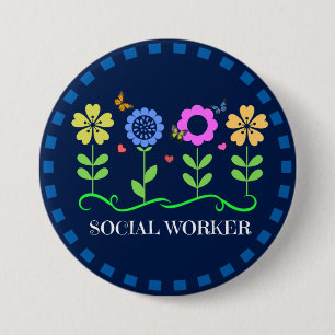 Social Worker, Flowers och Butterflies Knapp