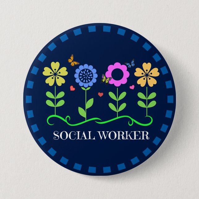 Social Worker, Flowers och Butterflies Knapp (Framsida)