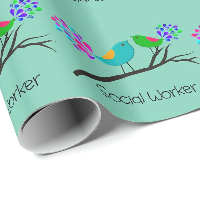 Social Worker Gift Wrap Vintage Birds Presentpapper (Rullad Hörn)