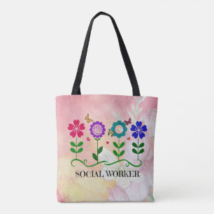 Social Worker, grafikblommor, design Tygkasse