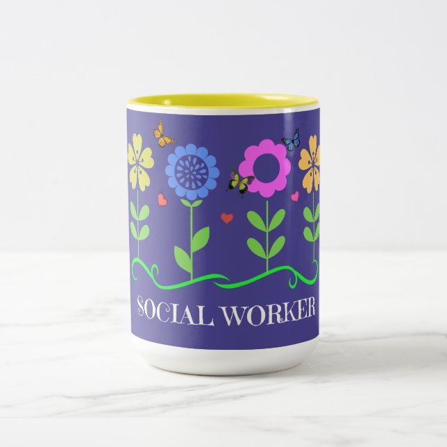 "Social Worker," Graphic Vår blommor Två-Tonad Mugg (Center)