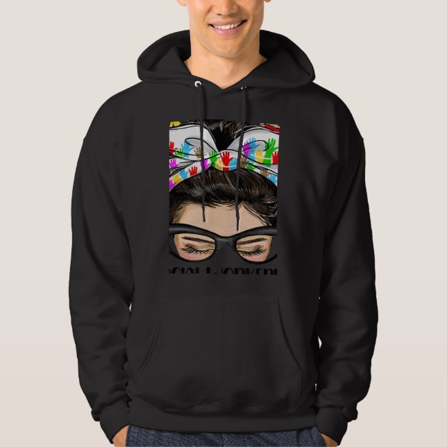 Social Worker Healthcare Worker Messy Bun Hair Nur Hoodie (Framsida)
