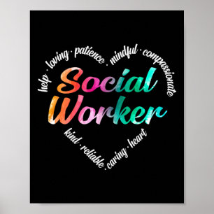 Social Worker Heart Ord Cloud Watercolor Rainbow Poster
