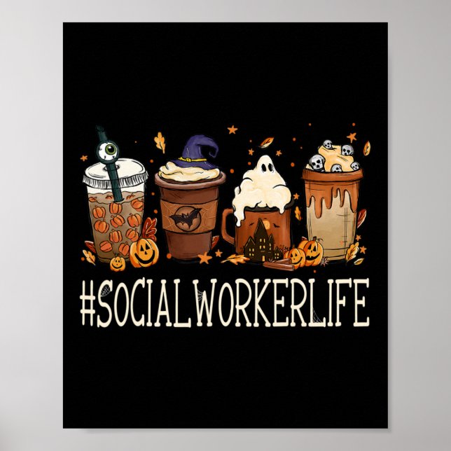 Social Worker Horror Fall Coffee Halloween Pumpkin Poster (Framsidan)