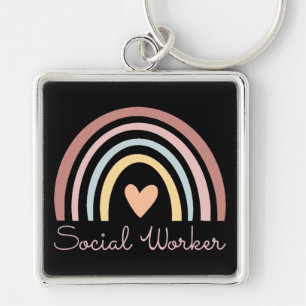 Social Worker II Fyrkantig Silverfärgad Nyckelring
