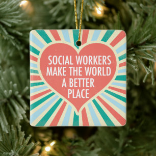Social Worker inspiration Quote Heart - vacker Julgransprydnad Keramik