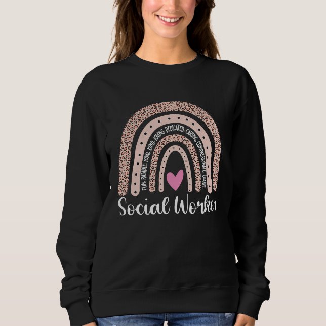 Social Worker Love Rainbow Leopard Quote T Shirt (Framsida)