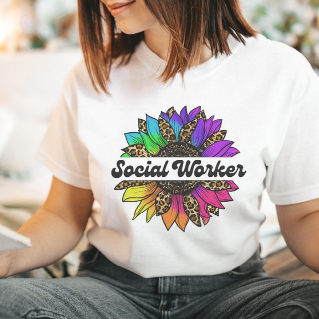 Social Worker-professuren Rainbow Sunblomma T Shirt (Social Worker Profession Rainbow Sunflower T-Shirt
)