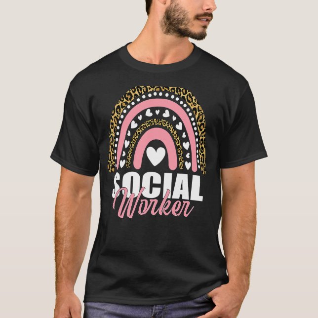 Social Worker Rainbow Leopard School Worker Employ T Shirt (Framsida)