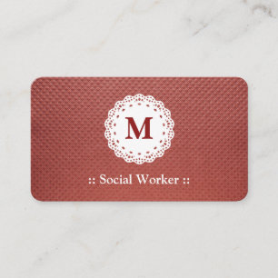 Social Worker Snöre Monogram Maroon Visitkort