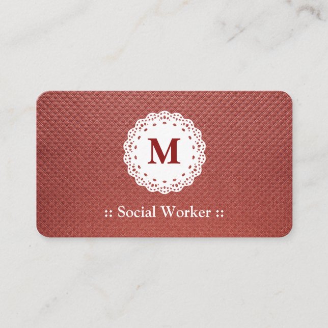 Social Worker Snöre Monogram Maroon Visitkort (Framsida)