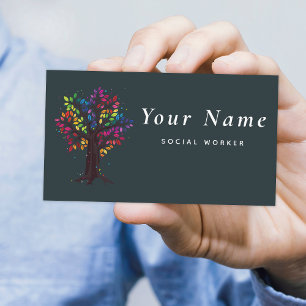 Social Worker Träd & Colorful Löv Minimalistic Visitkort