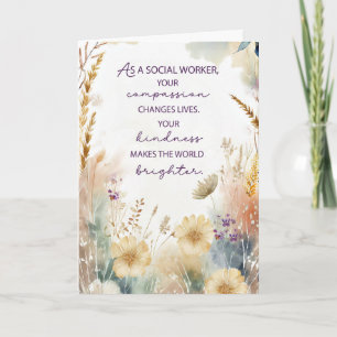 Social Worker-uppskattningen Watercolor Wildblommo Kort