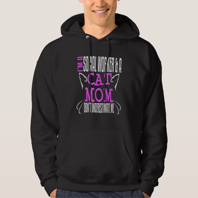 Social Worker Work Cat Mom MSW Graduation Masters  Hoodie (Framsida)