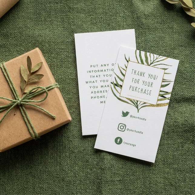 Sociala länkar, gröna blad gul kant insättningskor tilläggskort (Social Links, green leaves gold border insert Card.)