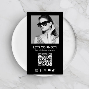 Sociala Medier QR-kod Lägg till Foto Svart Vertika Visitkort