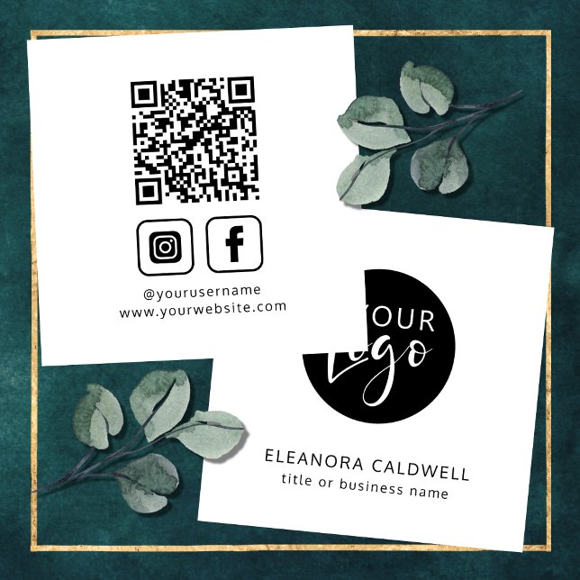 Sociala Medier QR-Kod Logo Minimalistisk Vit Fyrkantigt Visitkort (Social Media QR Code Logo Minimalist White Square Business Card)