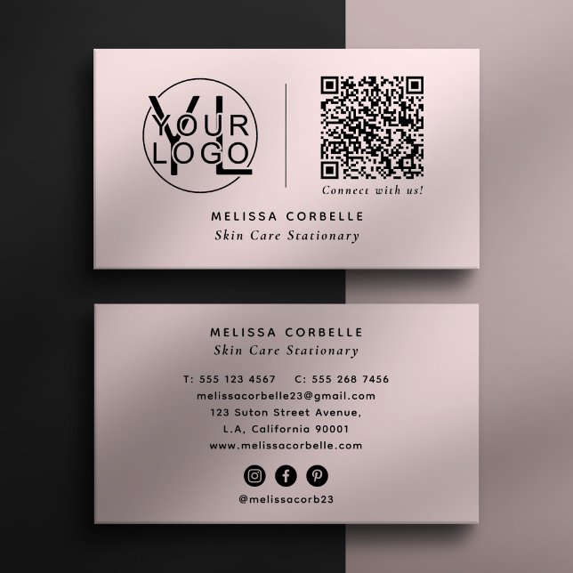 Sociala Medier, Qr Kod och Logotyp Enkel Rosa Visitkort (Skapare uppladdad)