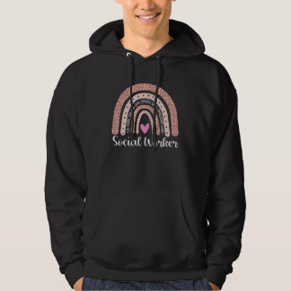 Socialarbetare Älskar Regnbåge Leopard Citat Hoodie